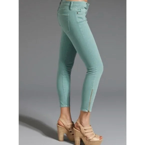 Current/Elliott The Zip Stiletto Faded Teal Cotton Stretch Skinny Jeans - Picture 2 of 8